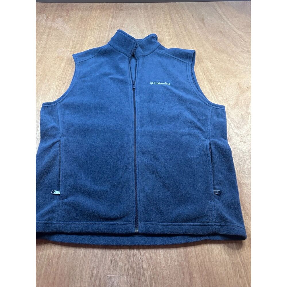 Columbia Fleece Vest Mens L Blue Full Zip Lightweight Outdoor Layering